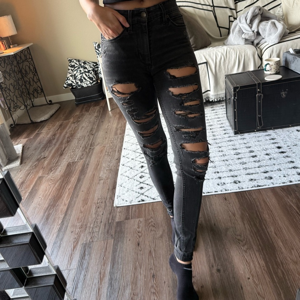 Guess Distressed Charcoal Skinny Jeans